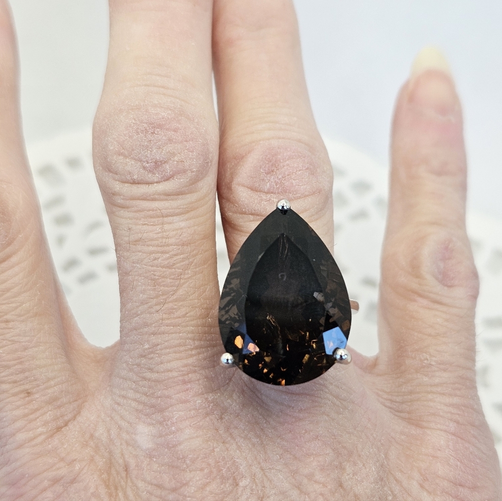 Natural 28 CT Brazilian Smoky Quartz Ring Sterling Silver & Platinum Sz 7! - Picture 10 of 10